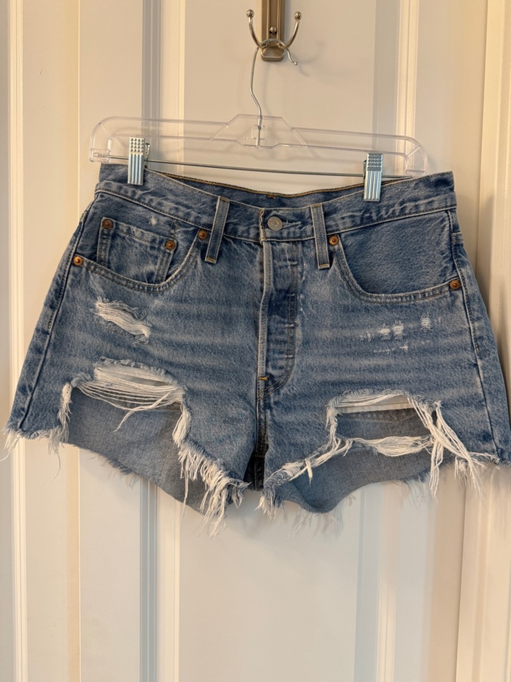 Levi's Light Blue Distressed Denim Cutoff Shorts